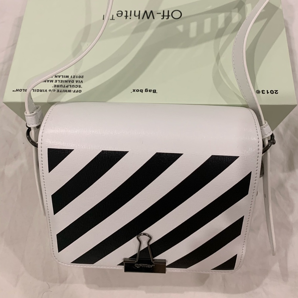 Off-white binder clip flap bag